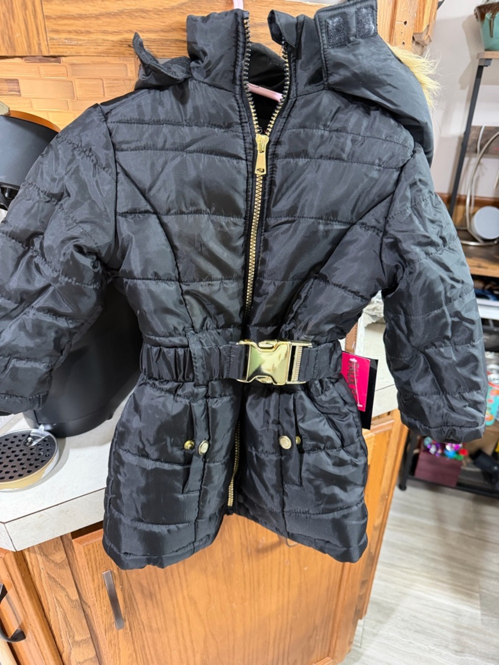 Girls' Black Quilted Belted Winter Coat - [Brand]